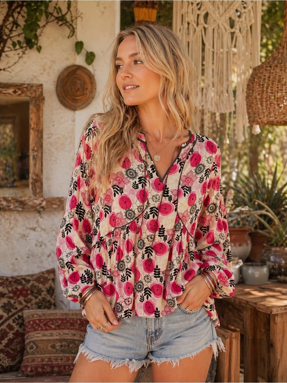 Matilda Jane Floral Peasant Boho Tunic Top Sz Small NWT